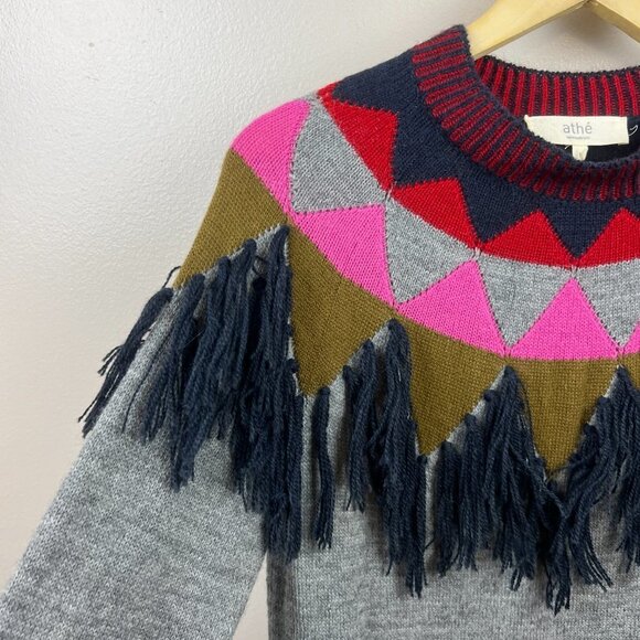 Vanessa Bruno Athe Fringe Sweater Dress Size Small Gray Alpaca Wool Fair Isle - Picture 4 of 7